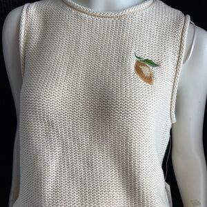 Lucky Brand Cream Knit Tank with Lemon Detail